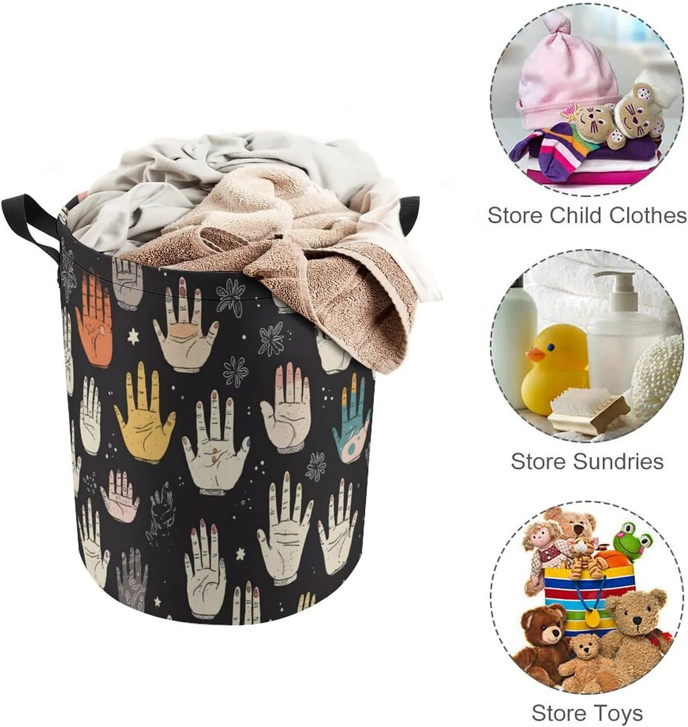 Laundry Hampers, Large Drawstring Laundry Bag, Removable Laundry Bags, Collapsible Storage Bin with Handles for Home Organization, Kids Room, Nursery Art