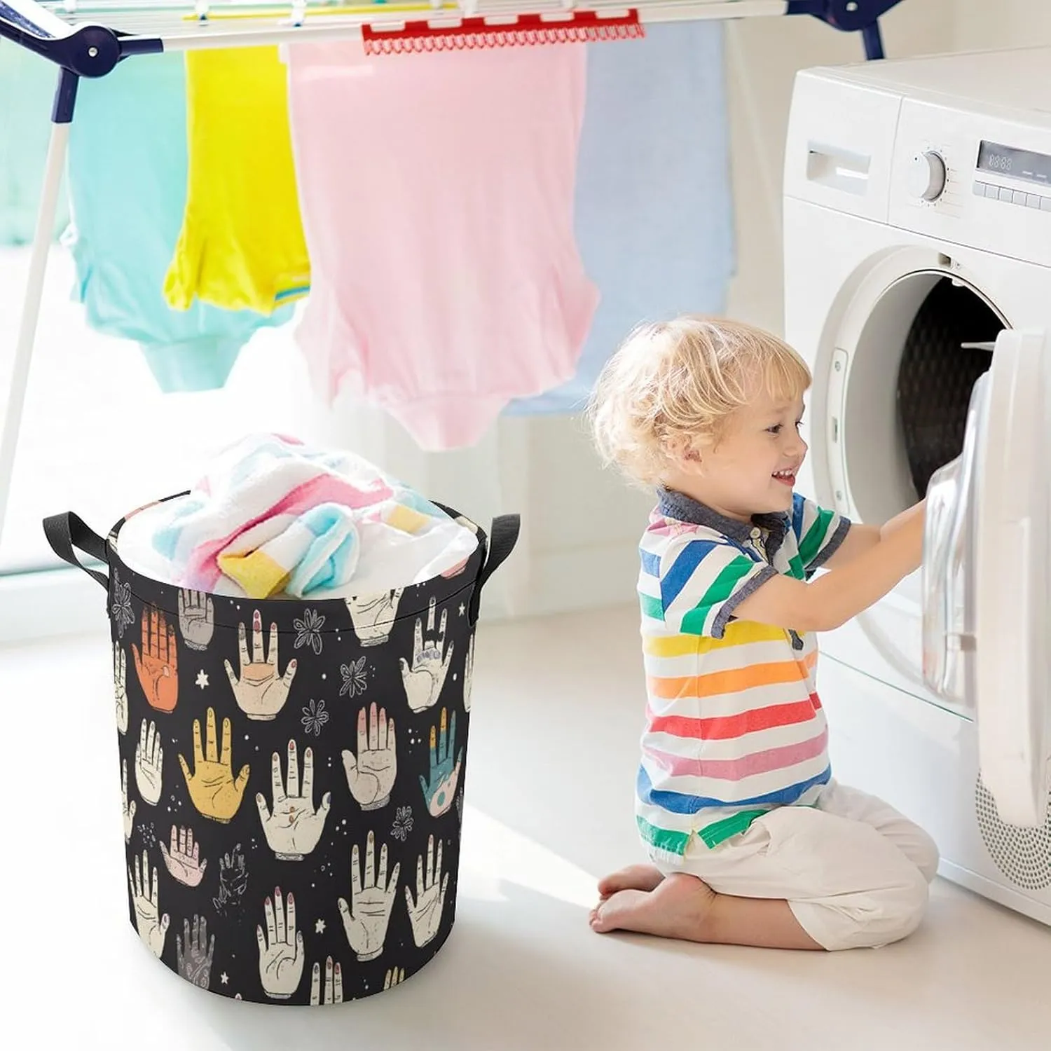 Laundry Hampers, Large Drawstring Laundry Bag, Removable Laundry Bags, Collapsible Storage Bin with Handles for Home Organization, Kids Room, Nursery Art
