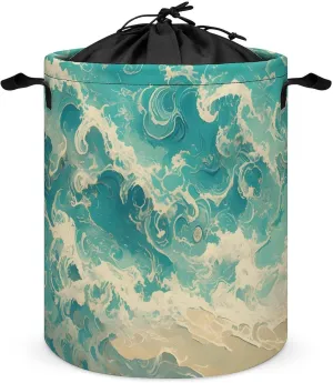Laundry Hampers, Large Drawstring Laundry Bag, Removable Laundry Bags, Collapsible Storage Bin with Handles for Home Organization, Kids Room, Nursery Azure