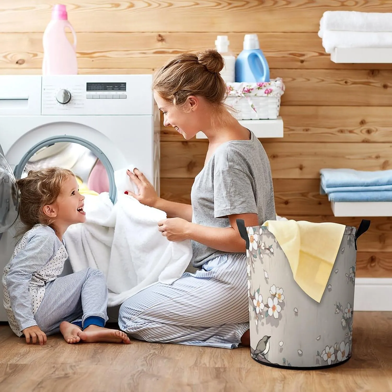 Laundry Hampers, Large Drawstring Laundry Bag, Removable Laundry Bags, Collapsible Storage Bin with Handles for Home Organization, Kids Room, Nursery Branch