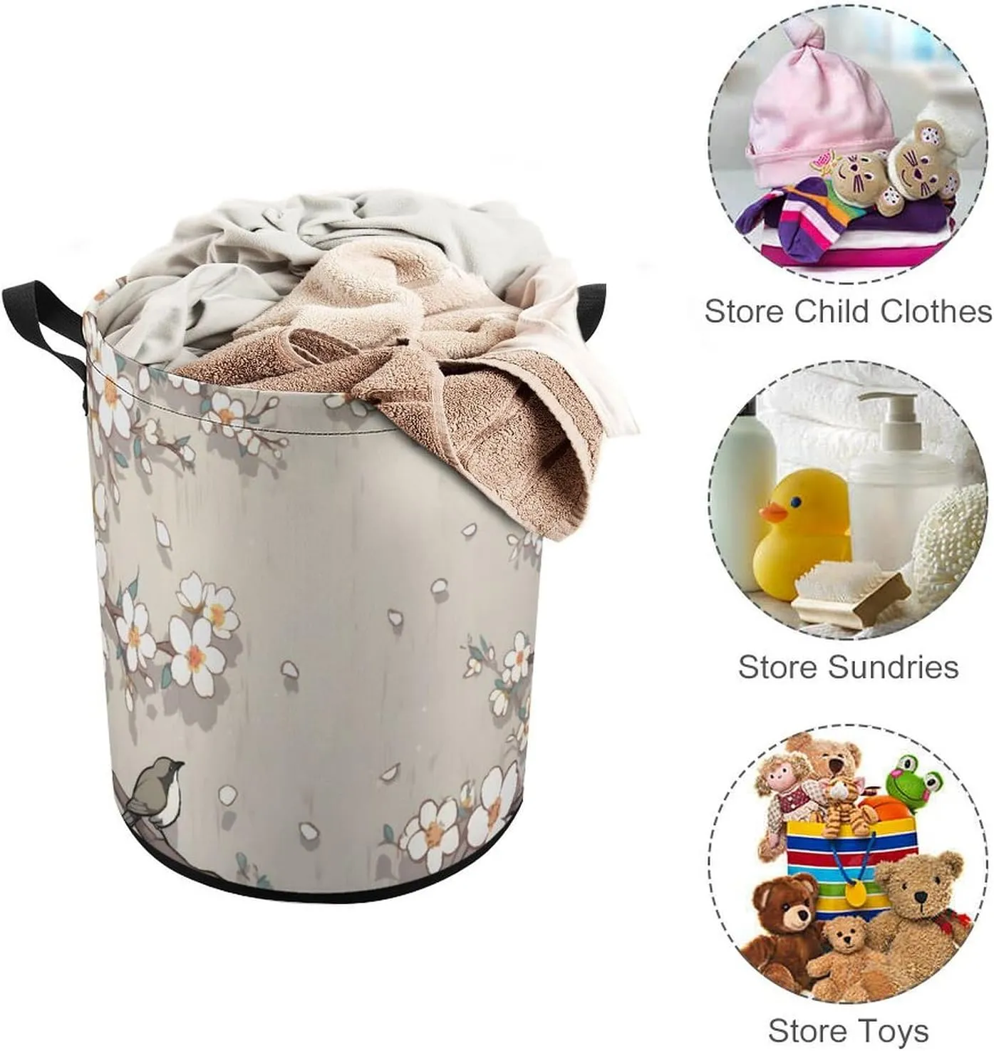 Laundry Hampers, Large Drawstring Laundry Bag, Removable Laundry Bags, Collapsible Storage Bin with Handles for Home Organization, Kids Room, Nursery Branch