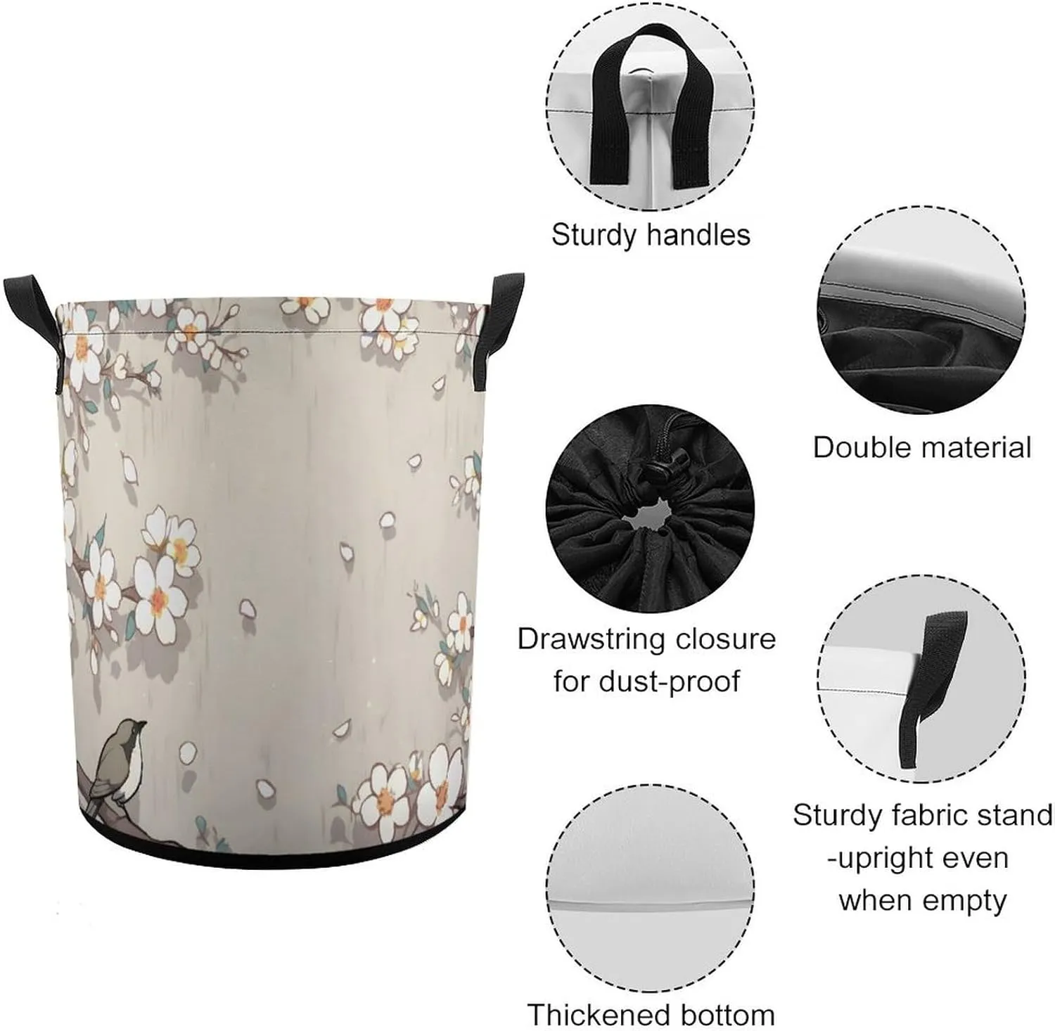 Laundry Hampers, Large Drawstring Laundry Bag, Removable Laundry Bags, Collapsible Storage Bin with Handles for Home Organization, Kids Room, Nursery Branch