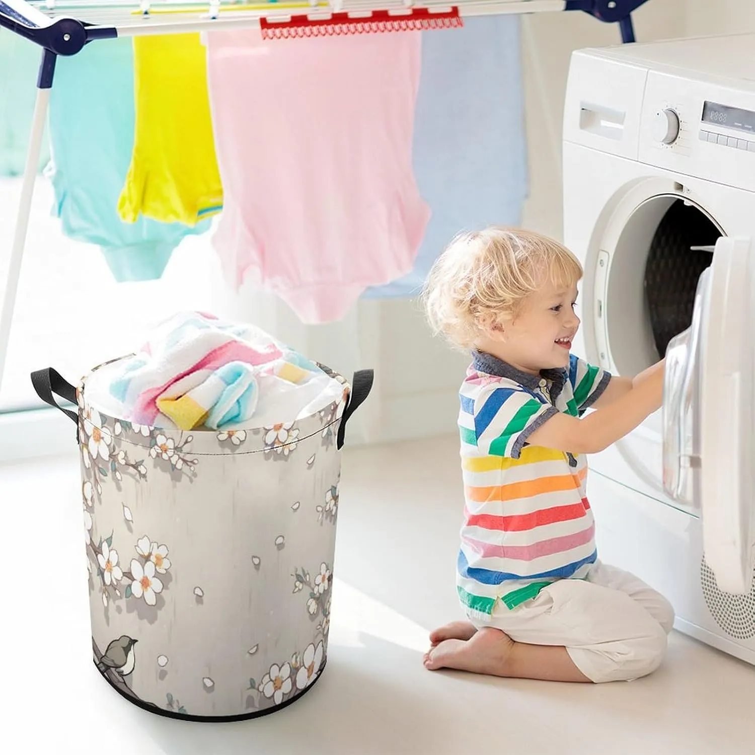 Laundry Hampers, Large Drawstring Laundry Bag, Removable Laundry Bags, Collapsible Storage Bin with Handles for Home Organization, Kids Room, Nursery Branch