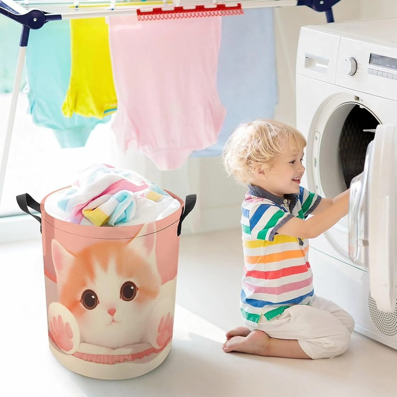 Laundry Hampers, Large Drawstring Laundry Bag, Removable Laundry Bags, Collapsible Storage Bin with Handles for Home Organization, Kids Room, Nursery Carnivore