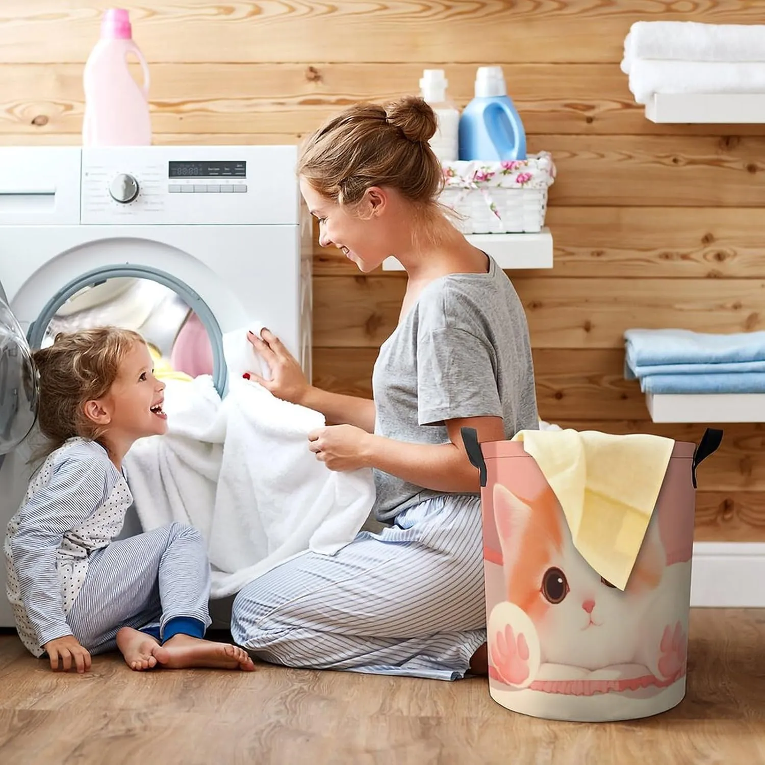 Laundry Hampers, Large Drawstring Laundry Bag, Removable Laundry Bags, Collapsible Storage Bin with Handles for Home Organization, Kids Room, Nursery Carnivore