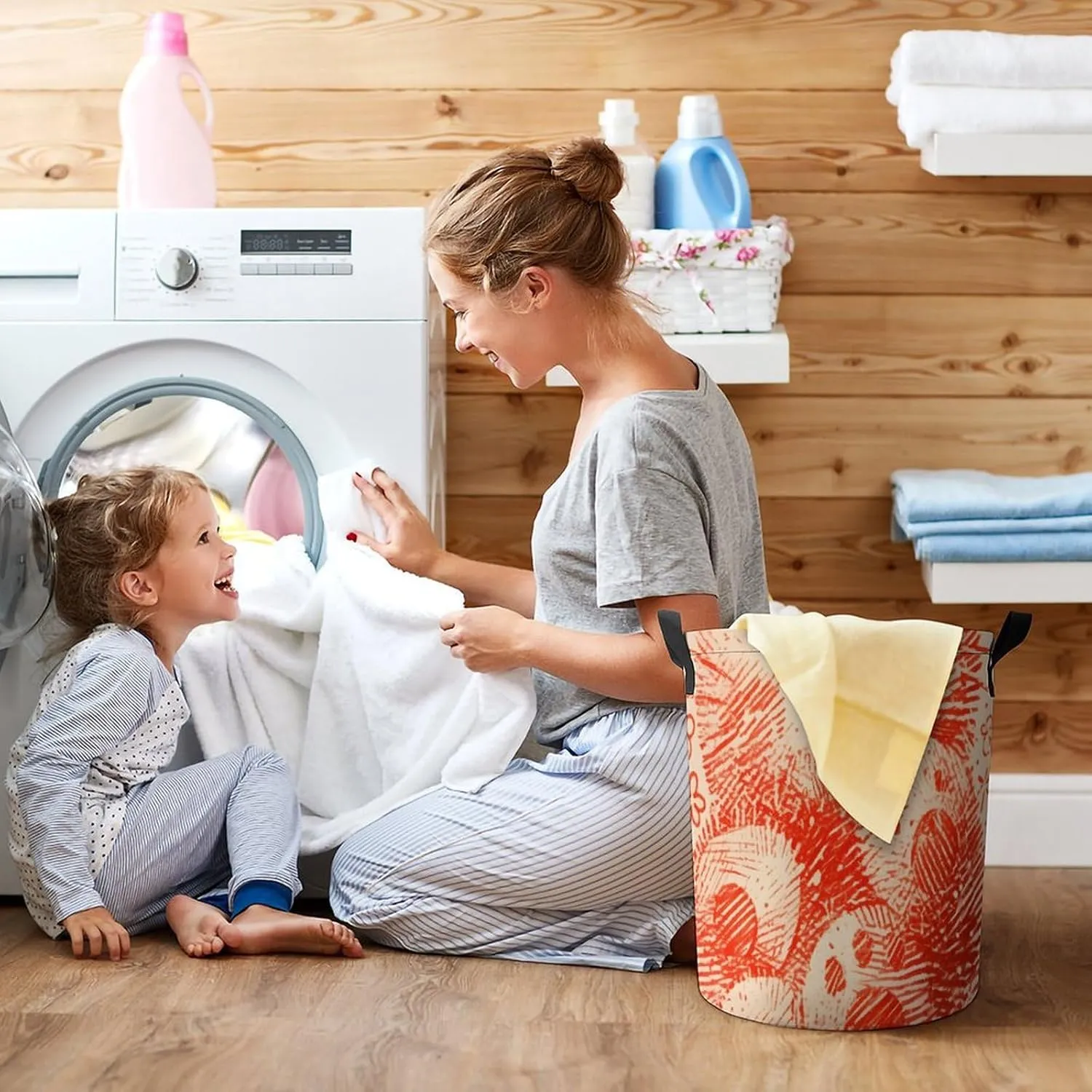 Laundry Hampers, Large Drawstring Laundry Bag, Removable Laundry Bags, Collapsible Storage Bin with Handles for Home Organization, Kids Room, Nursery Carnivore