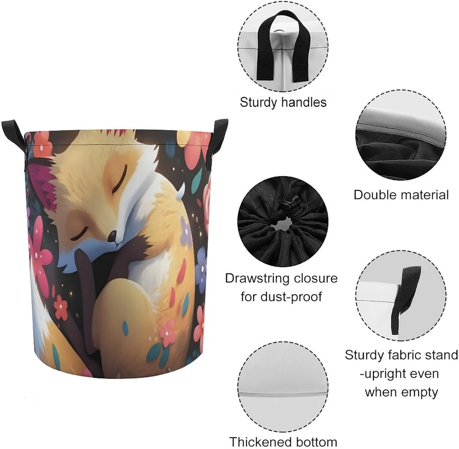 Laundry Hampers, Large Drawstring Laundry Bag, Removable Laundry Bags, Collapsible Storage Bin with Handles for Home Organization, Kids Room, Nursery Flower