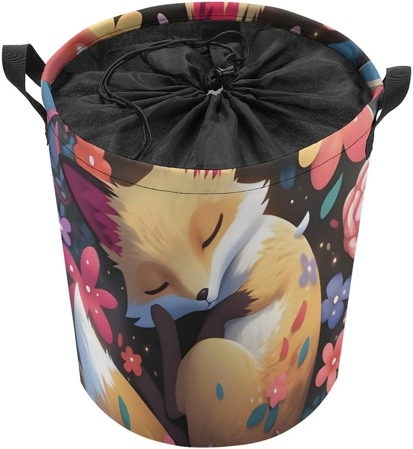 Laundry Hampers, Large Drawstring Laundry Bag, Removable Laundry Bags, Collapsible Storage Bin with Handles for Home Organization, Kids Room, Nursery Flower