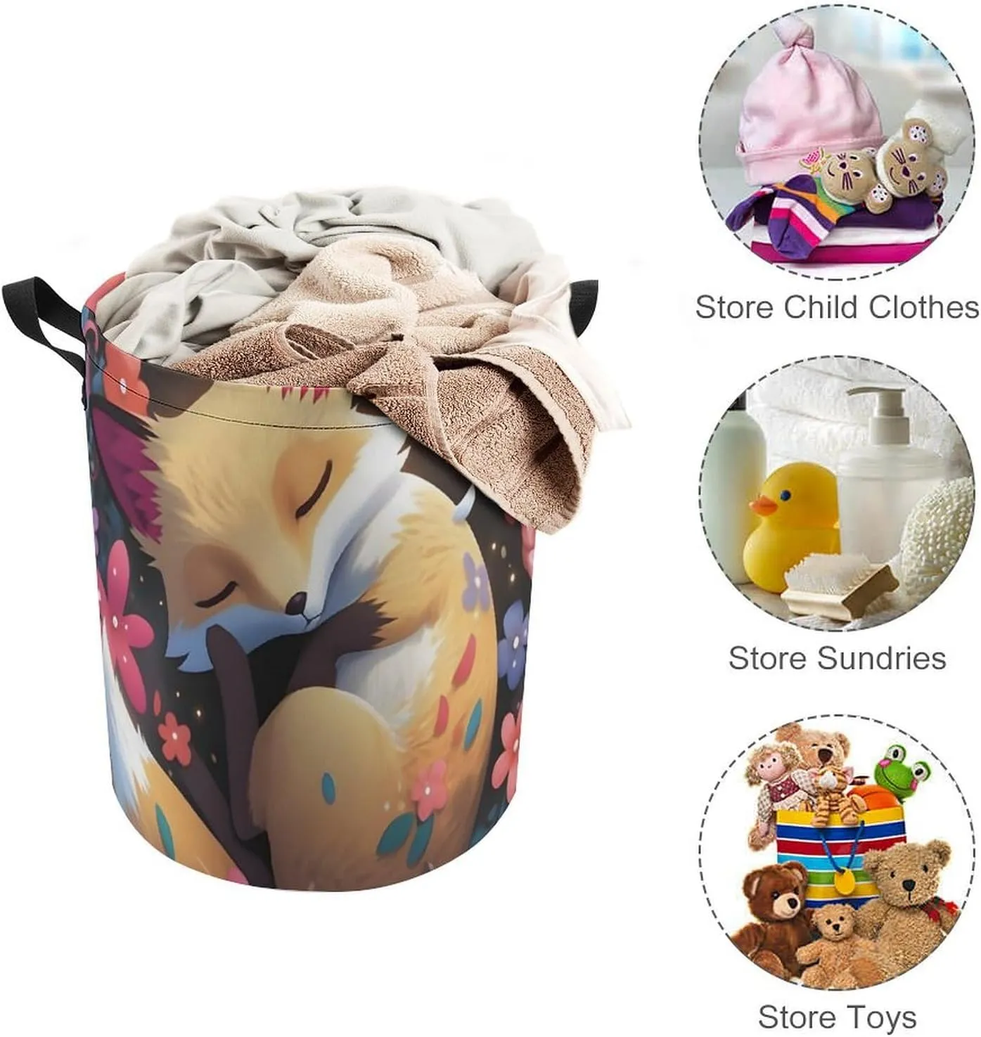 Laundry Hampers, Large Drawstring Laundry Bag, Removable Laundry Bags, Collapsible Storage Bin with Handles for Home Organization, Kids Room, Nursery Flower