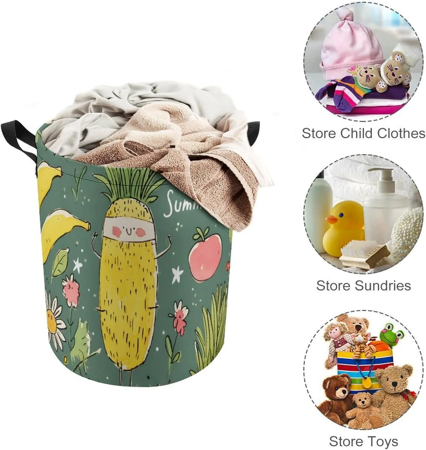 Laundry Hampers, Large Drawstring Laundry Bag, Removable Laundry Bags, Collapsible Storage Bin with Handles for Home Organization, Kids Room, Nursery Nature