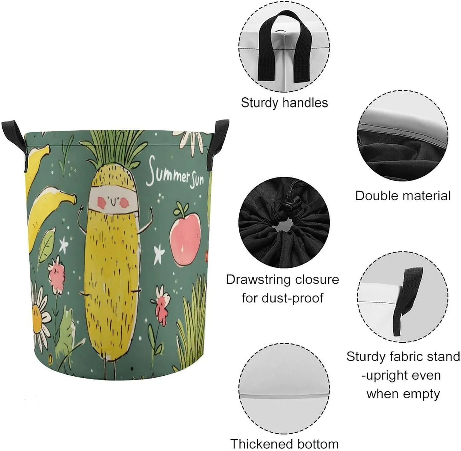 Laundry Hampers, Large Drawstring Laundry Bag, Removable Laundry Bags, Collapsible Storage Bin with Handles for Home Organization, Kids Room, Nursery Nature
