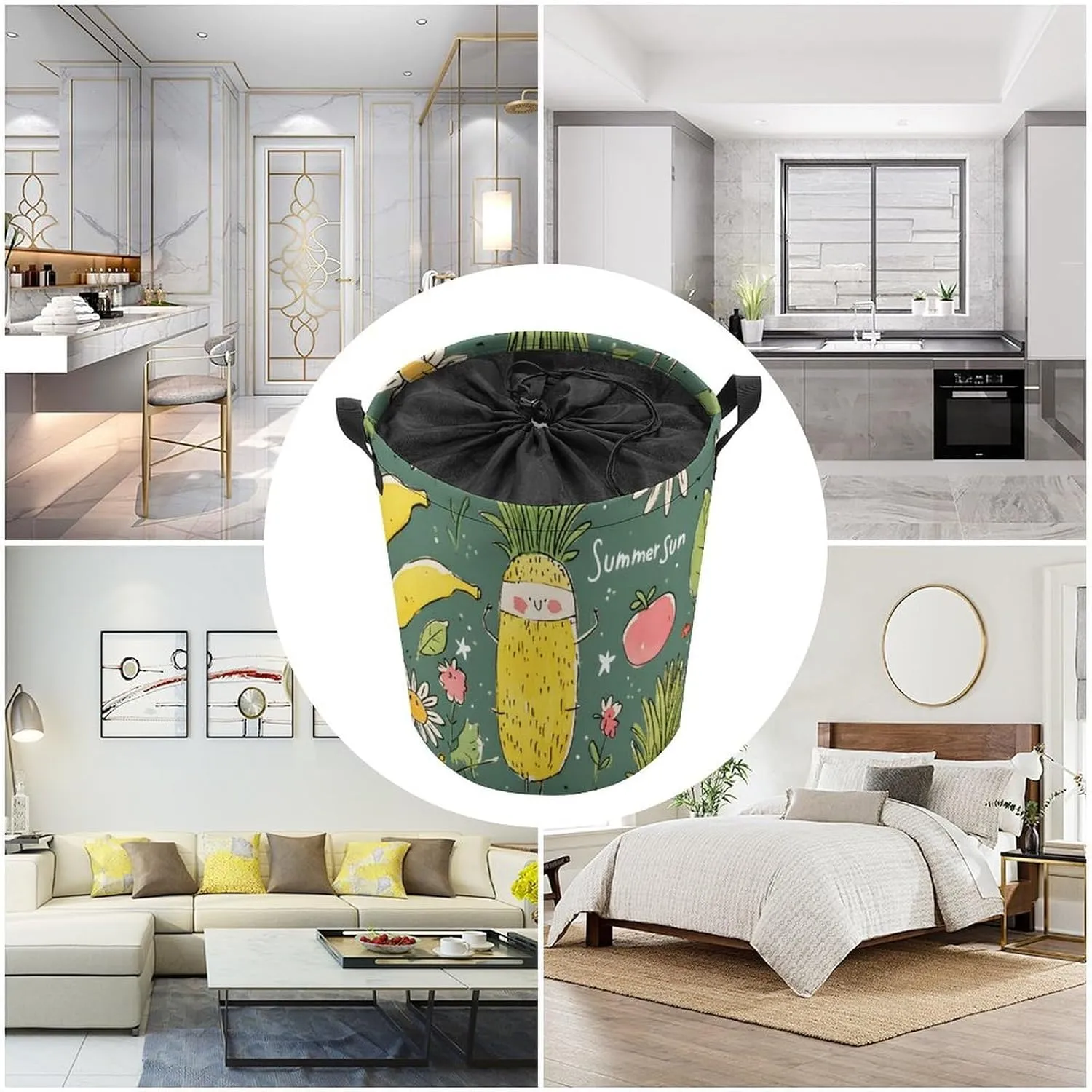 Laundry Hampers, Large Drawstring Laundry Bag, Removable Laundry Bags, Collapsible Storage Bin with Handles for Home Organization, Kids Room, Nursery Nature