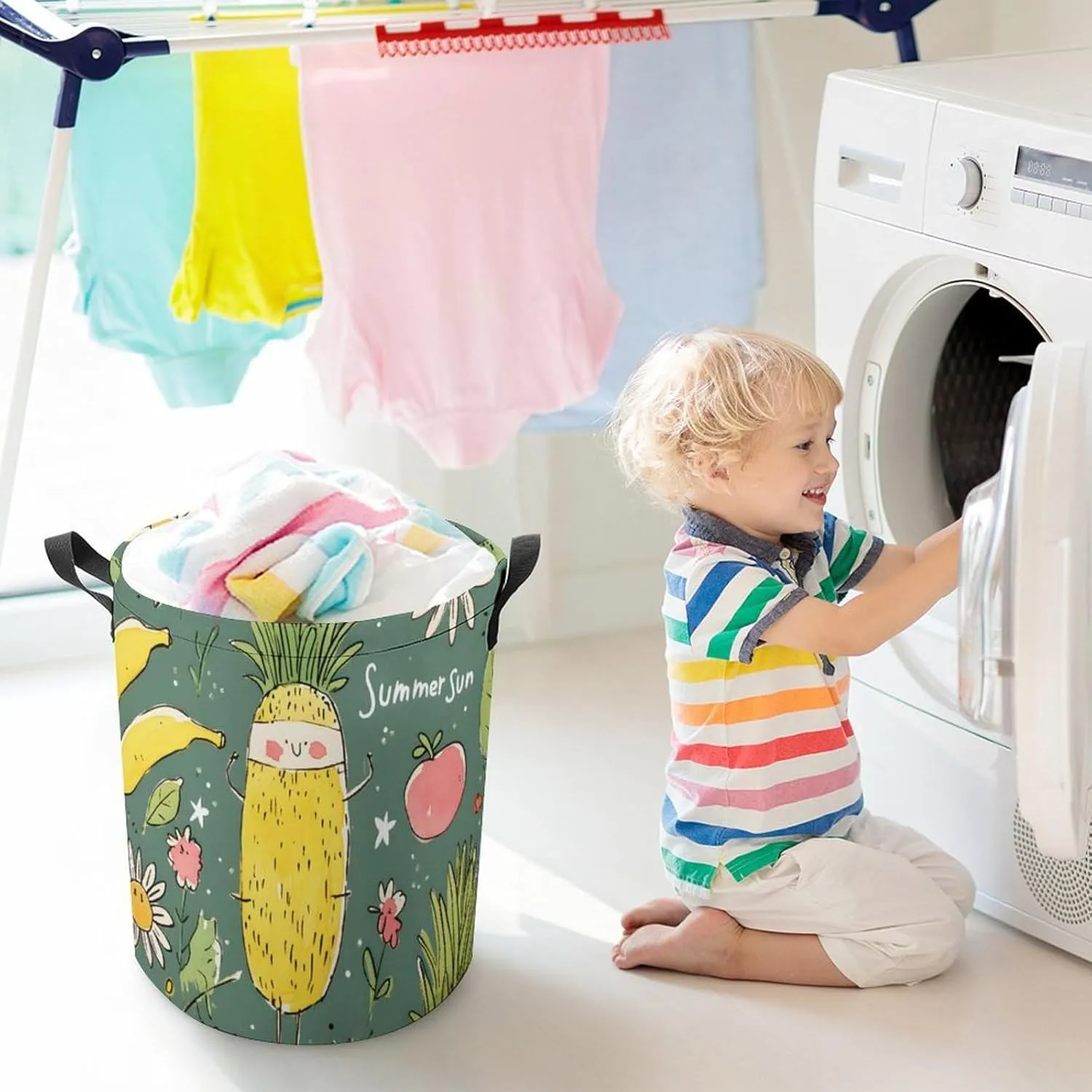 Laundry Hampers, Large Drawstring Laundry Bag, Removable Laundry Bags, Collapsible Storage Bin with Handles for Home Organization, Kids Room, Nursery Nature