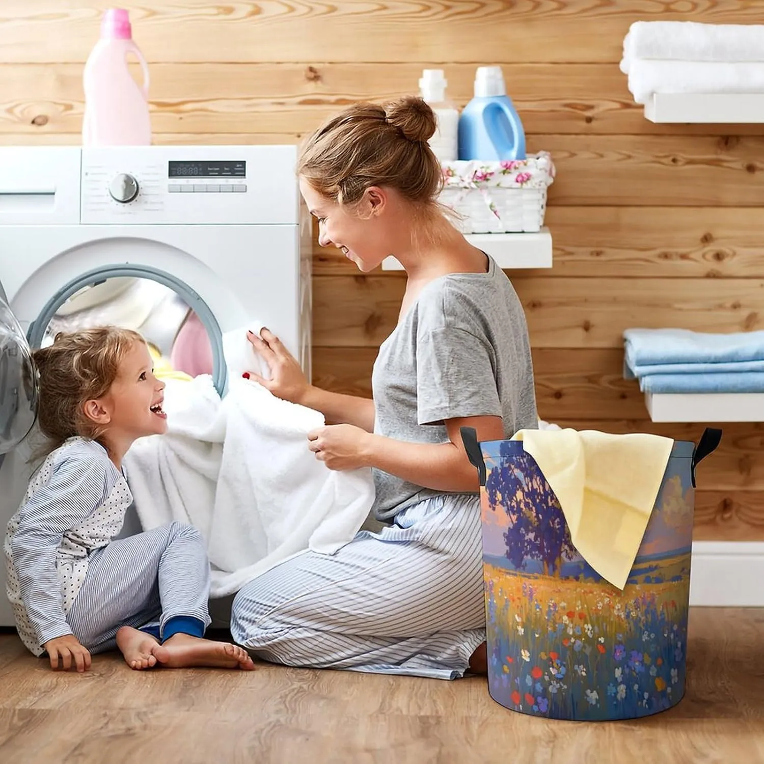 Laundry Hampers, Large Drawstring Laundry Bag, Removable Laundry Bags, Collapsible Storage Bin with Handles for Home Organization, Kids Room, Nursery Paint