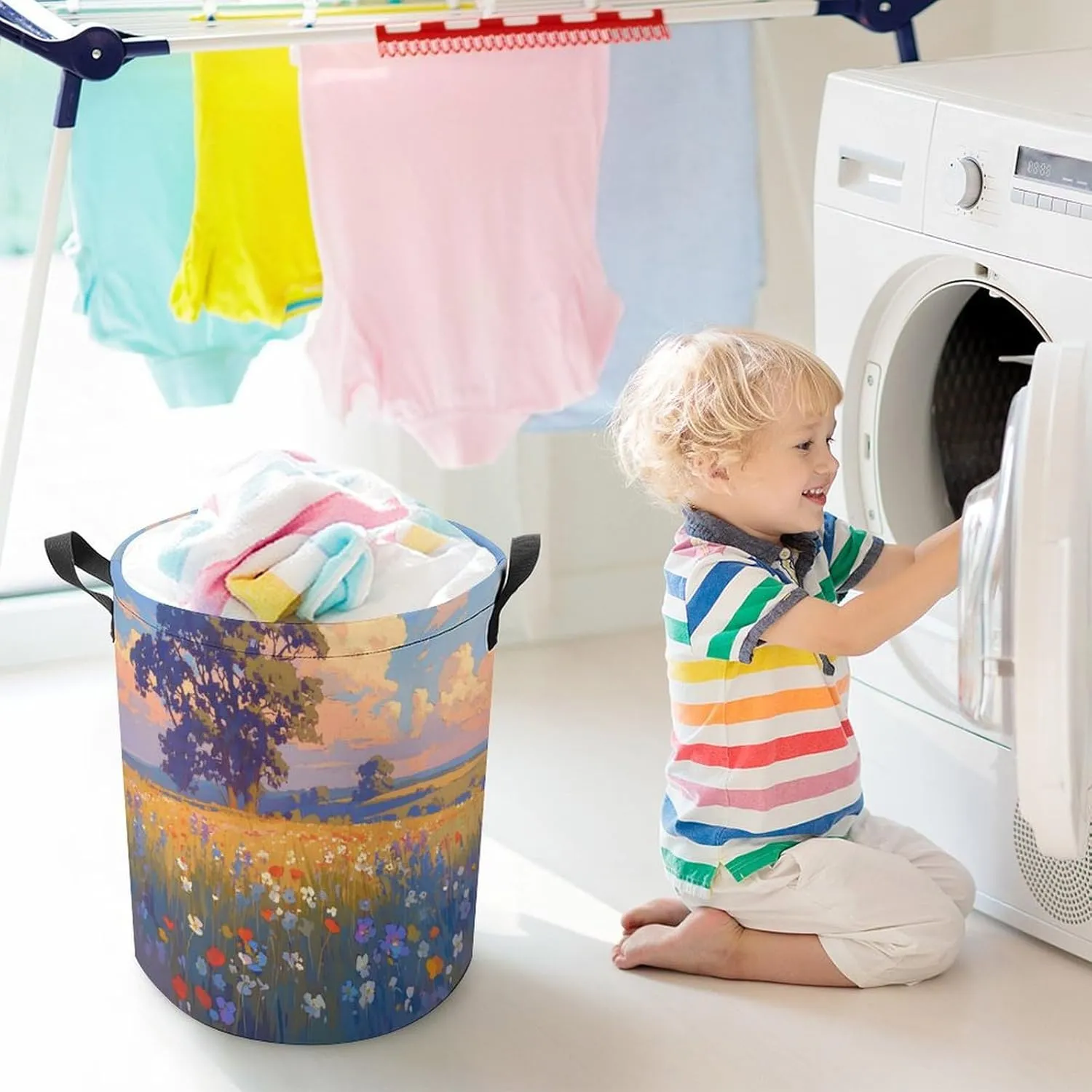 Laundry Hampers, Large Drawstring Laundry Bag, Removable Laundry Bags, Collapsible Storage Bin with Handles for Home Organization, Kids Room, Nursery Paint