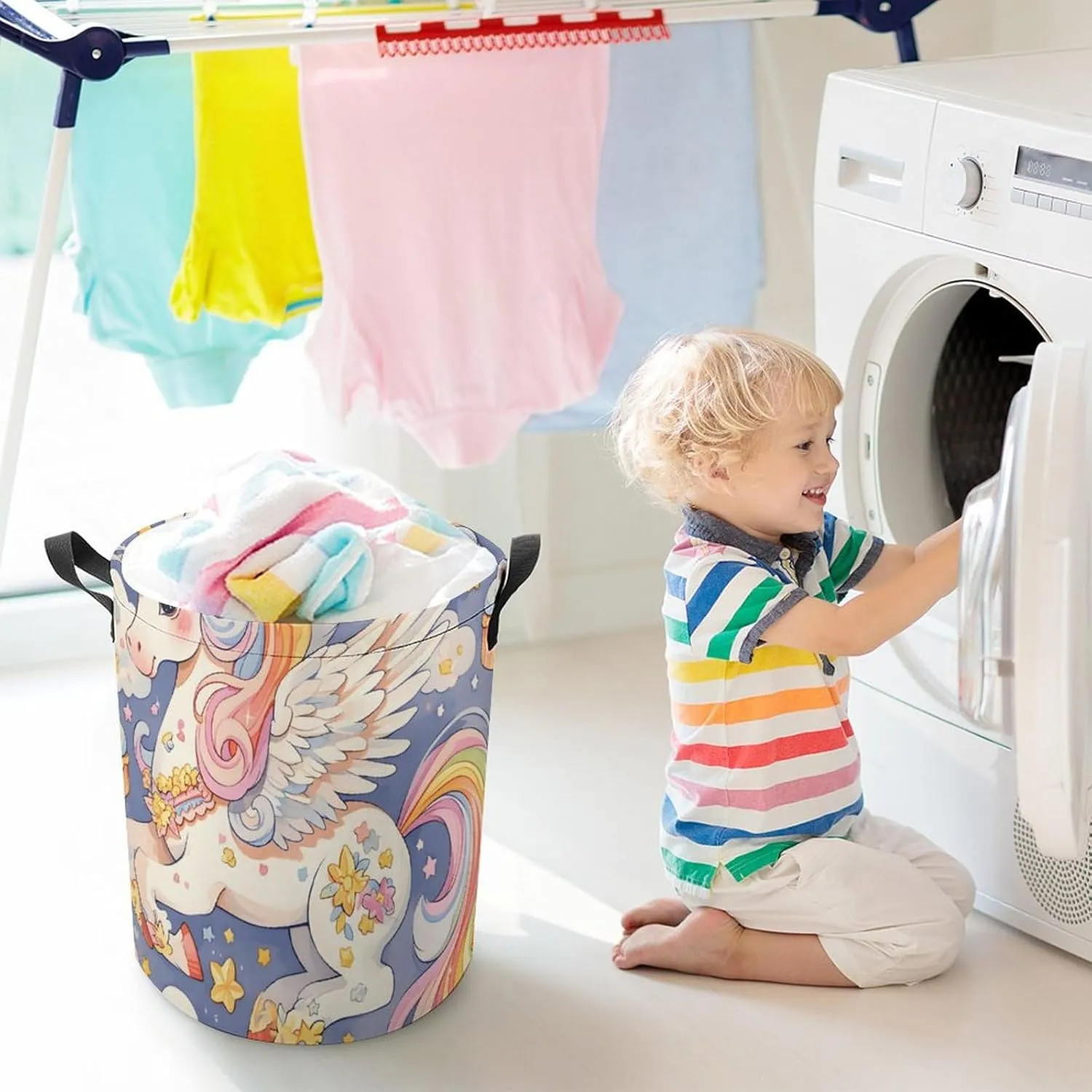 Laundry Hampers, Large Drawstring Laundry Bag, Removable Laundry Bags, Collapsible Storage Bin with Handles for Home Organization, Kids Room, Nursery Painting