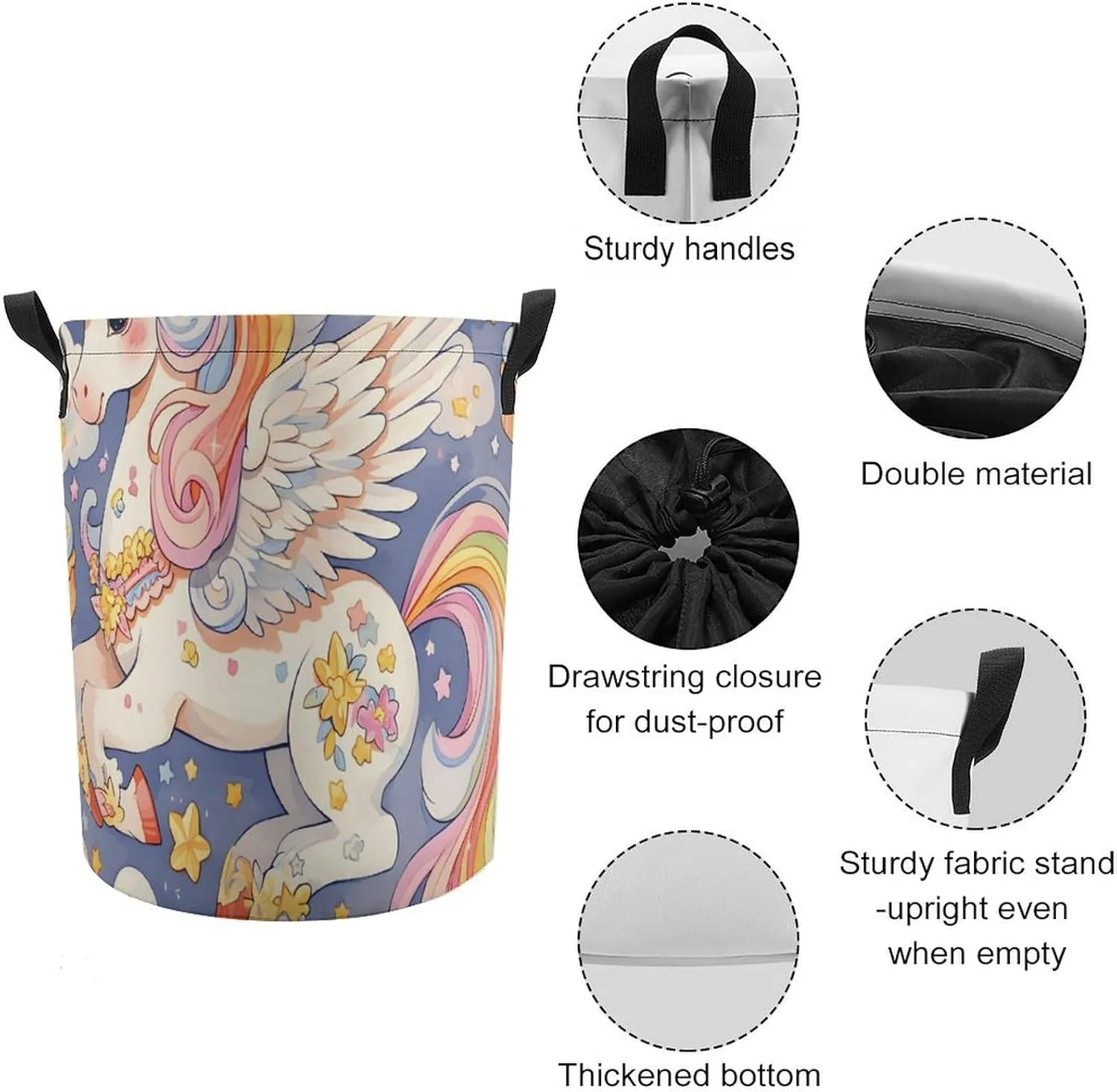Laundry Hampers, Large Drawstring Laundry Bag, Removable Laundry Bags, Collapsible Storage Bin with Handles for Home Organization, Kids Room, Nursery Painting