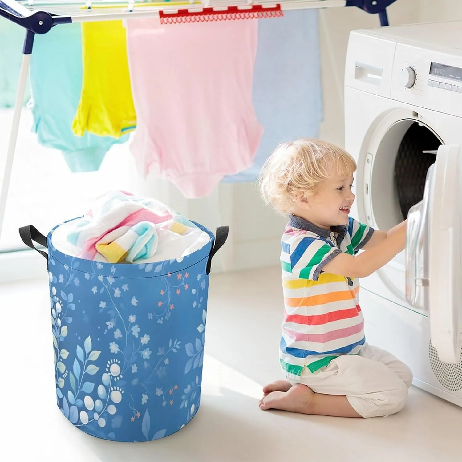 Laundry Hampers, Large Drawstring Laundry Bag, Removable Laundry Bags, Collapsible Storage Bin with Handles for Home Organization, Kids Room, Nursery Pattern