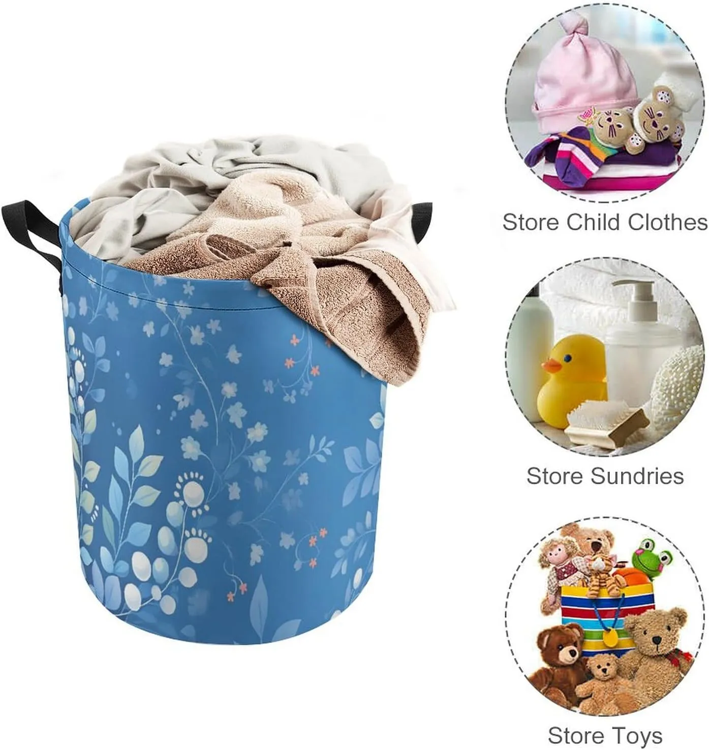 Laundry Hampers, Large Drawstring Laundry Bag, Removable Laundry Bags, Collapsible Storage Bin with Handles for Home Organization, Kids Room, Nursery Pattern