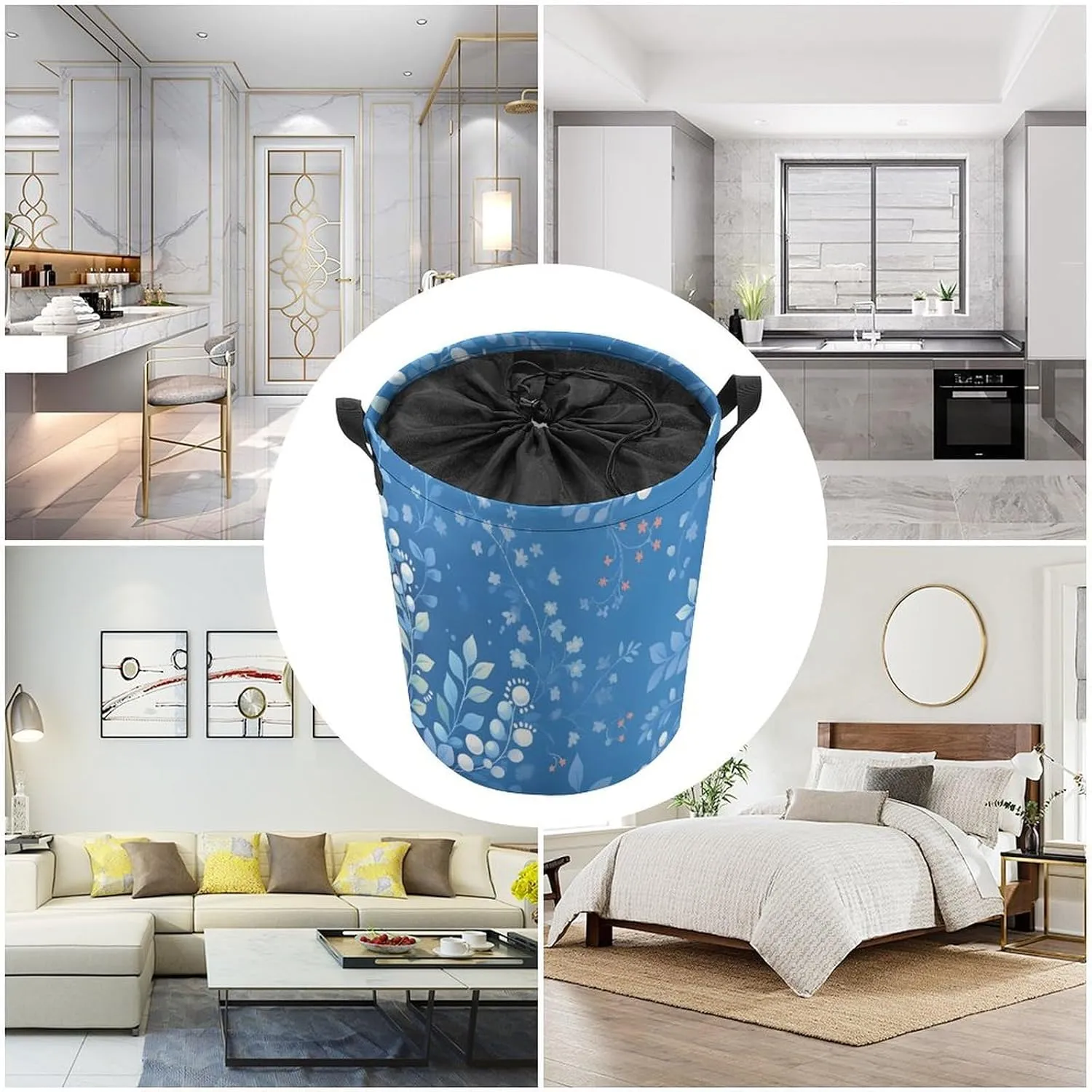 Laundry Hampers, Large Drawstring Laundry Bag, Removable Laundry Bags, Collapsible Storage Bin with Handles for Home Organization, Kids Room, Nursery Pattern