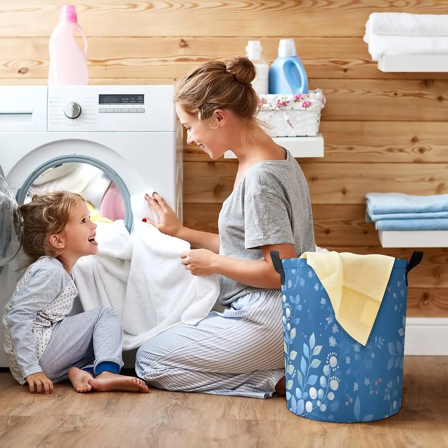 Laundry Hampers, Large Drawstring Laundry Bag, Removable Laundry Bags, Collapsible Storage Bin with Handles for Home Organization, Kids Room, Nursery Pattern
