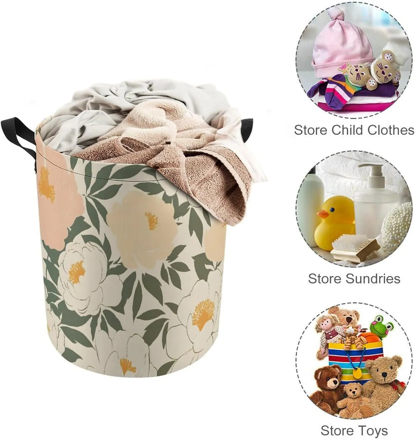 Laundry Hampers, Large Drawstring Laundry Bag, Removable Laundry Bags, Collapsible Storage Bin with Handles for Home Organization, Kids Room, Nursery Petal