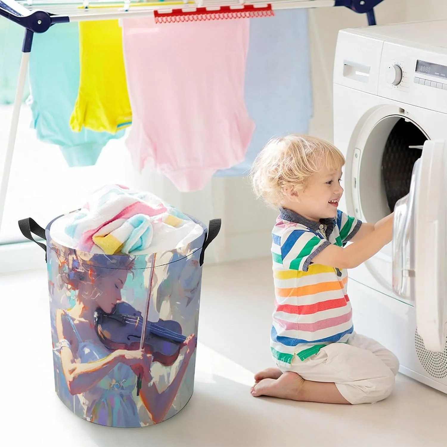 Laundry Hampers, Large Drawstring Laundry Bag, Removable Laundry Bags, Collapsible Storage Bin with Handles for Home Organization, Kids Room, Nursery String Instrument
