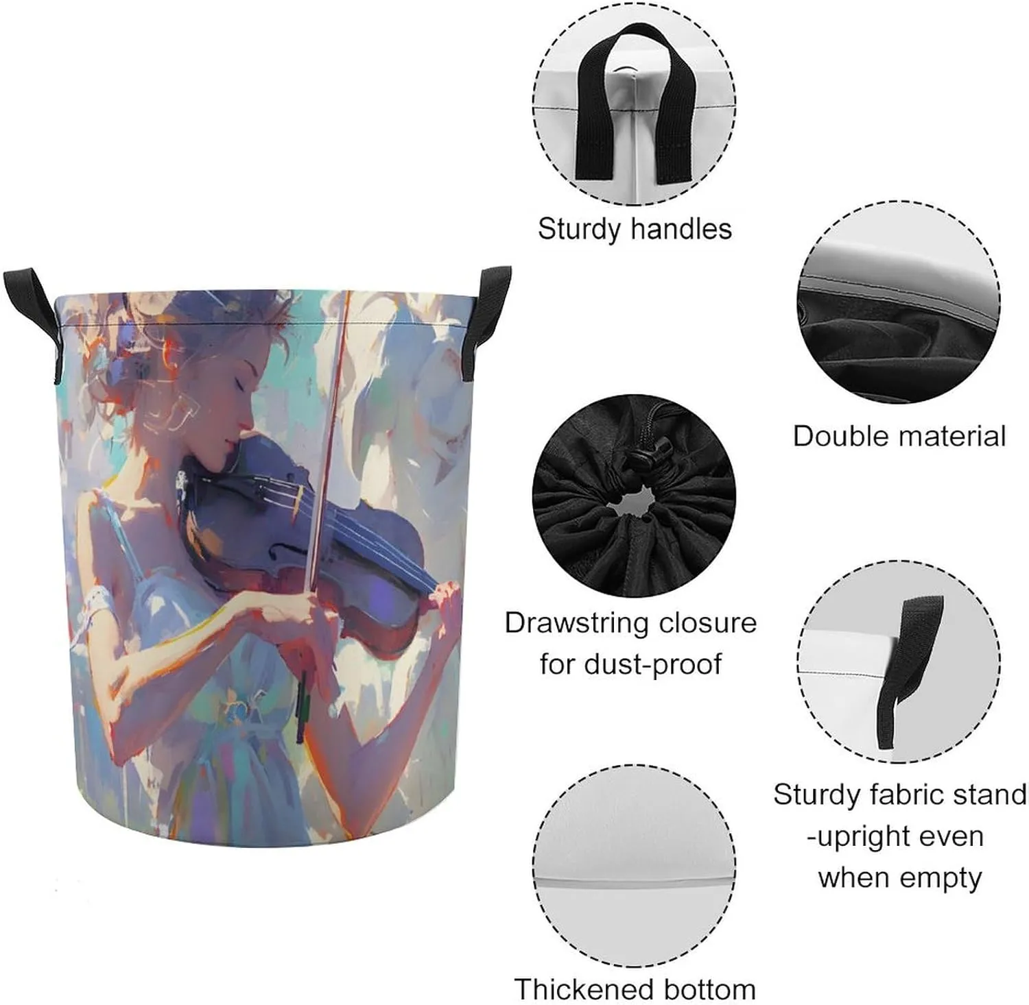 Laundry Hampers, Large Drawstring Laundry Bag, Removable Laundry Bags, Collapsible Storage Bin with Handles for Home Organization, Kids Room, Nursery String Instrument