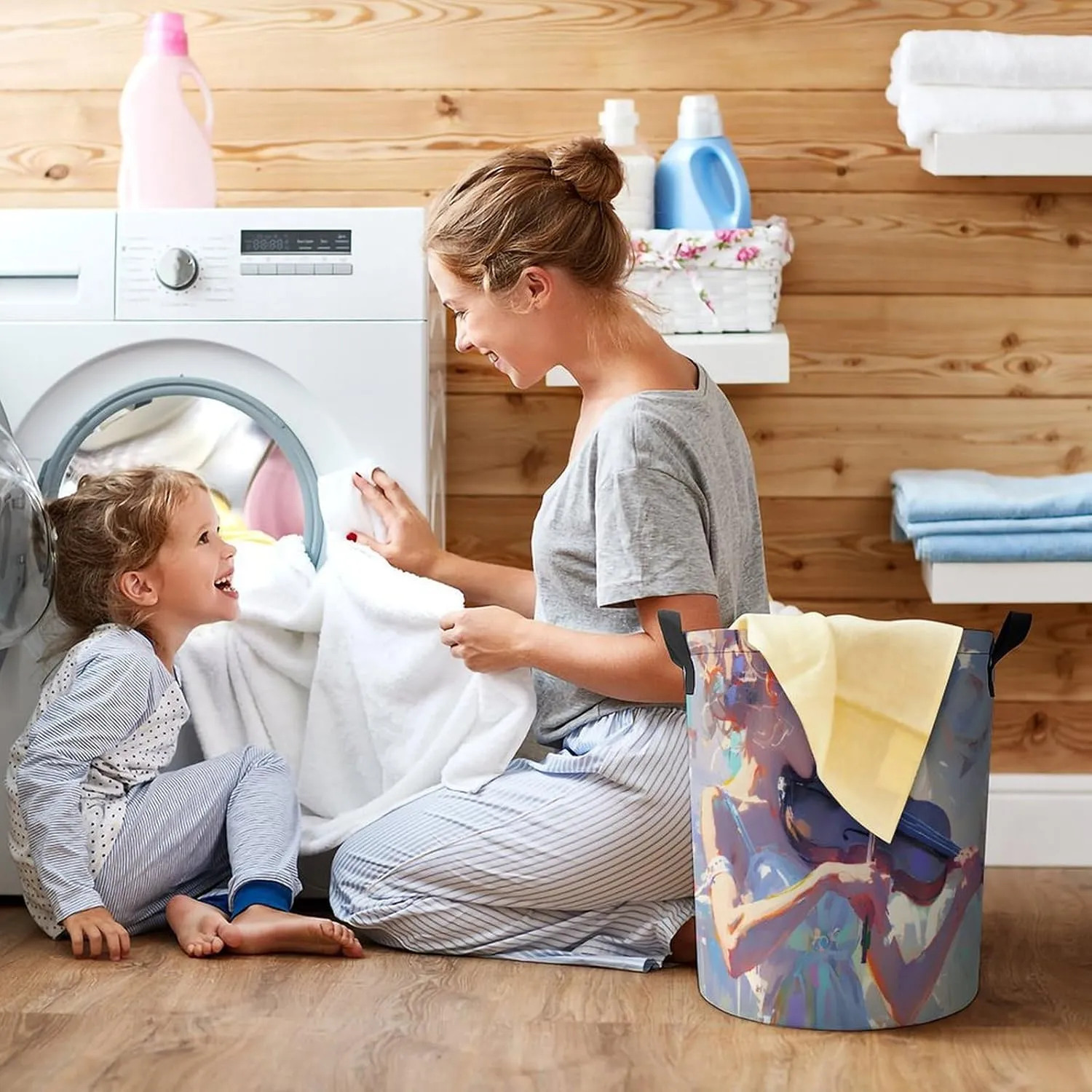 Laundry Hampers, Large Drawstring Laundry Bag, Removable Laundry Bags, Collapsible Storage Bin with Handles for Home Organization, Kids Room, Nursery String Instrument