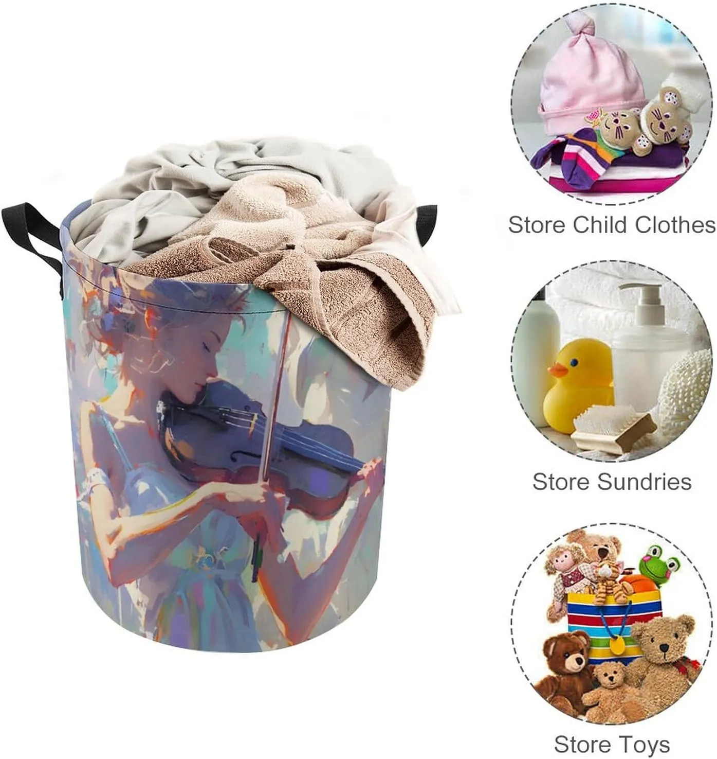 Laundry Hampers, Large Drawstring Laundry Bag, Removable Laundry Bags, Collapsible Storage Bin with Handles for Home Organization, Kids Room, Nursery String Instrument