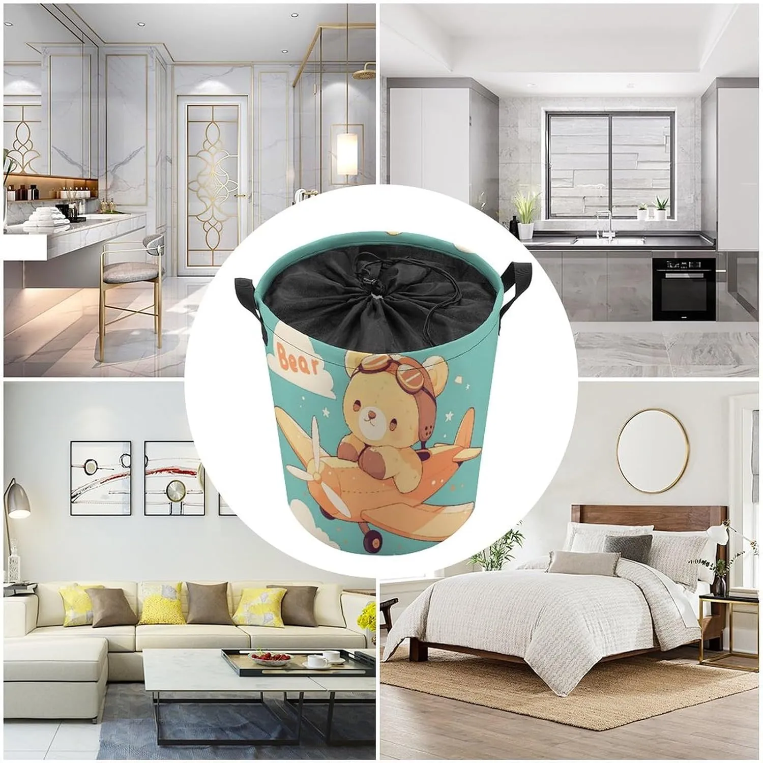 Laundry Hampers, Large Drawstring Laundry Bag, Removable Laundry Bags, Collapsible Storage Bin with Handles for Home Organization, Kids Room, Nursery Vehicle
