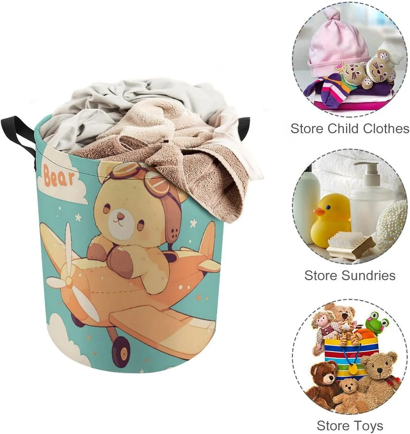 Laundry Hampers, Large Drawstring Laundry Bag, Removable Laundry Bags, Collapsible Storage Bin with Handles for Home Organization, Kids Room, Nursery Vehicle