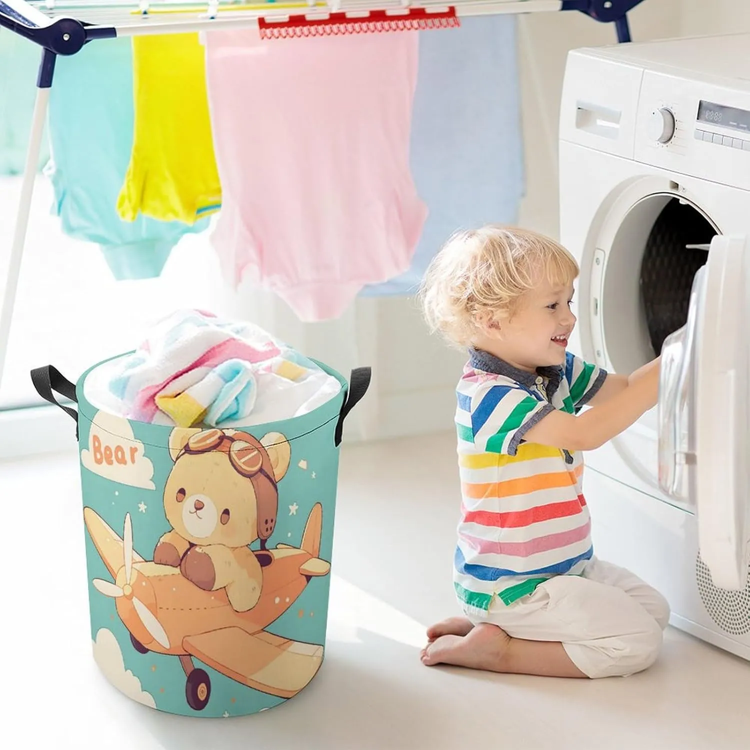 Laundry Hampers, Large Drawstring Laundry Bag, Removable Laundry Bags, Collapsible Storage Bin with Handles for Home Organization, Kids Room, Nursery Vehicle