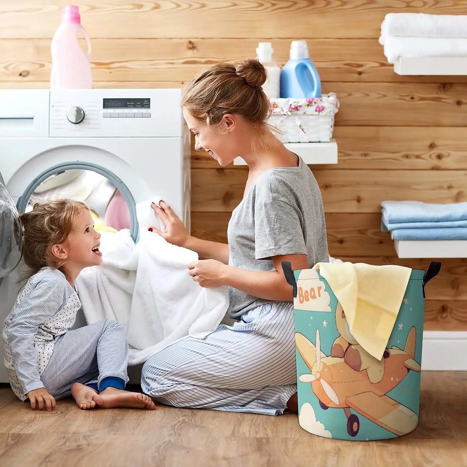 Laundry Hampers, Large Drawstring Laundry Bag, Removable Laundry Bags, Collapsible Storage Bin with Handles for Home Organization, Kids Room, Nursery Vehicle