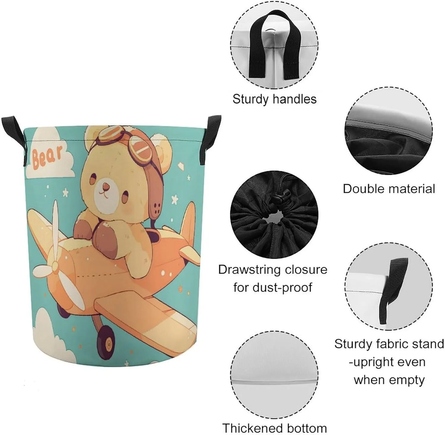 Laundry Hampers, Large Drawstring Laundry Bag, Removable Laundry Bags, Collapsible Storage Bin with Handles for Home Organization, Kids Room, Nursery Vehicle