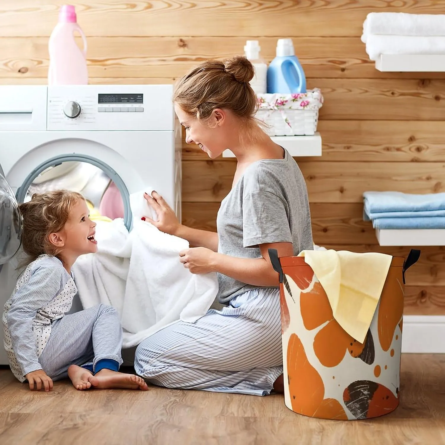 Laundry Hampers, Large Drawstring Laundry Bag, Removable Laundry Bags, Collapsible Storage Bin with Handles for Home Organization, Kids Room, Nursery Vertebrate