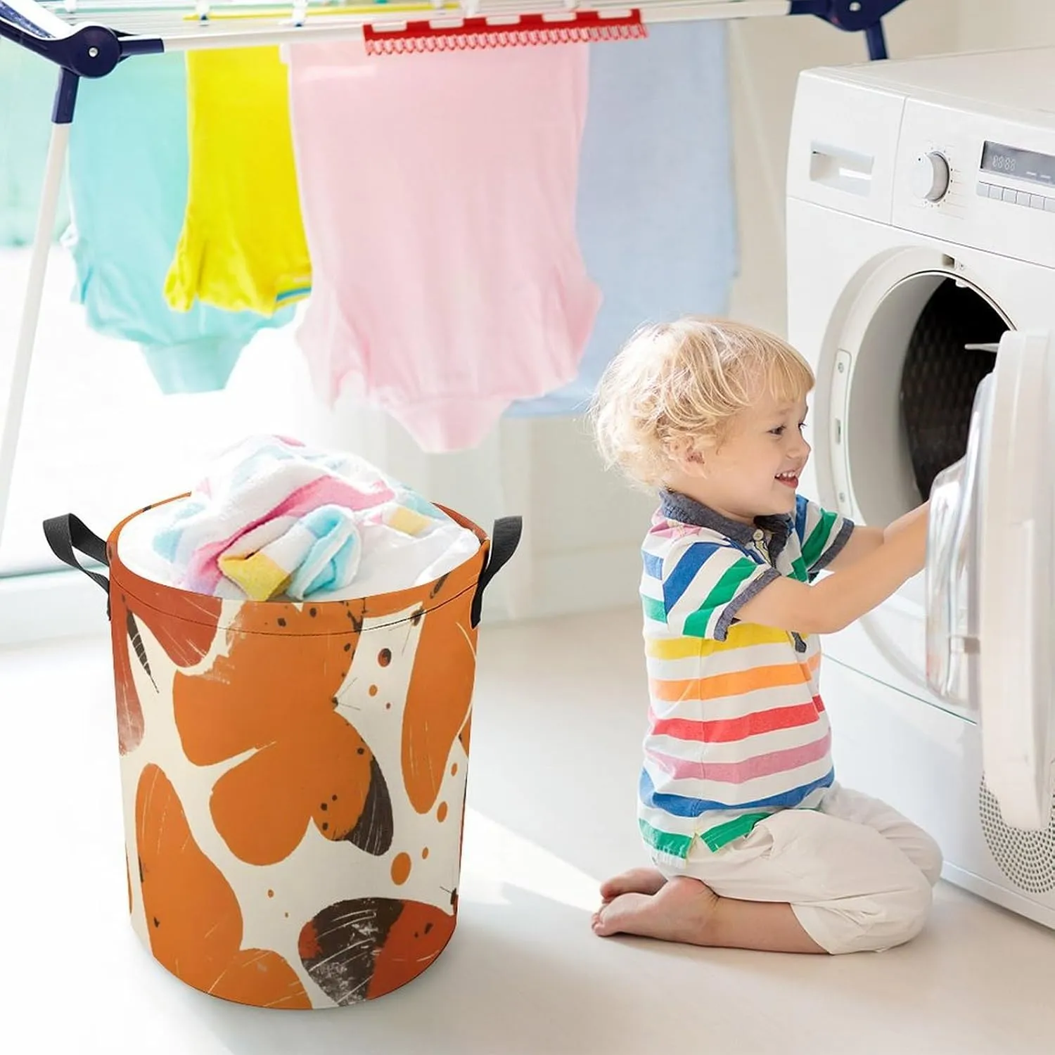 Laundry Hampers, Large Drawstring Laundry Bag, Removable Laundry Bags, Collapsible Storage Bin with Handles for Home Organization, Kids Room, Nursery Vertebrate