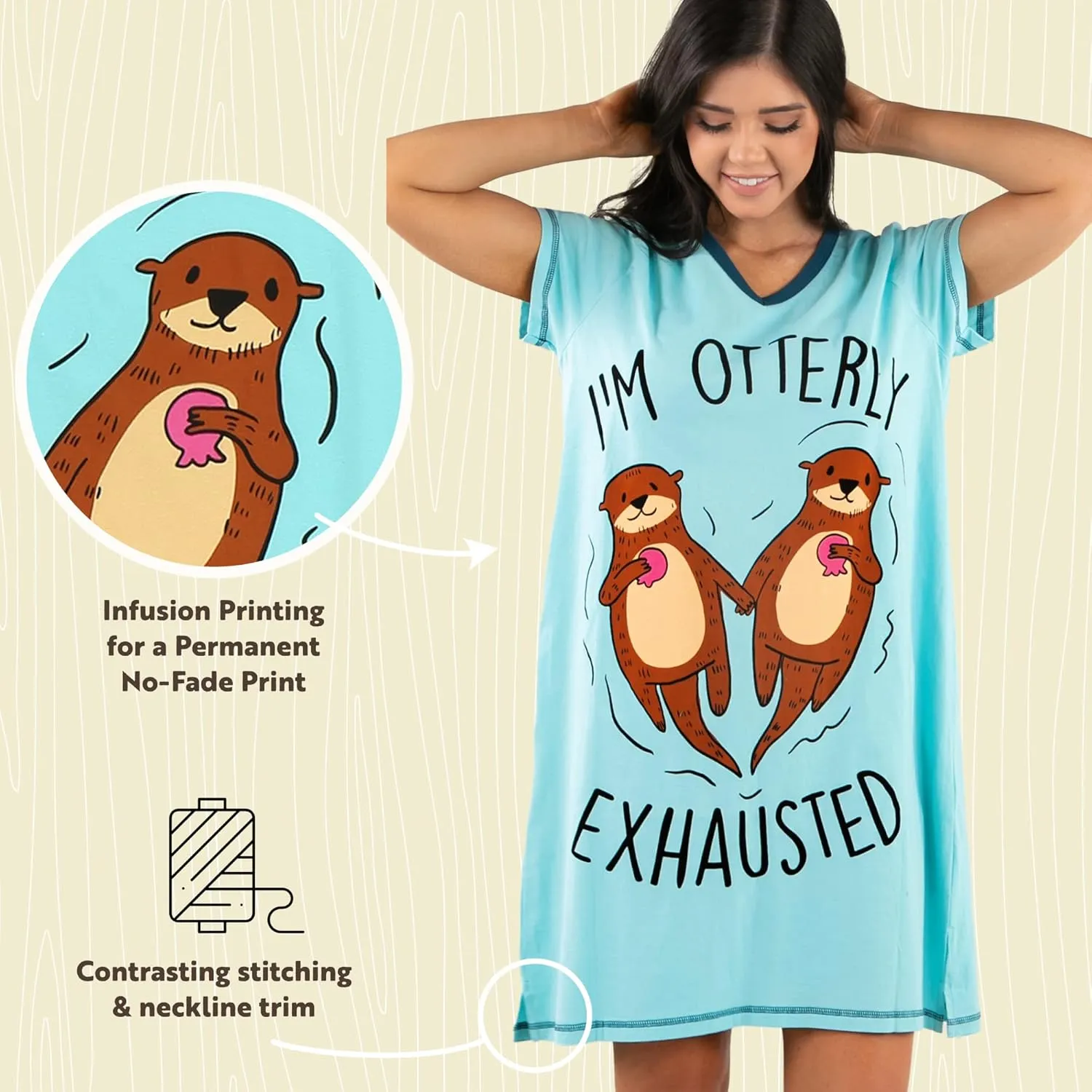Lazy One Women's Nightgown, Funny V-Neck Sleep Shirt for Women, Novelty Pajama Shirts