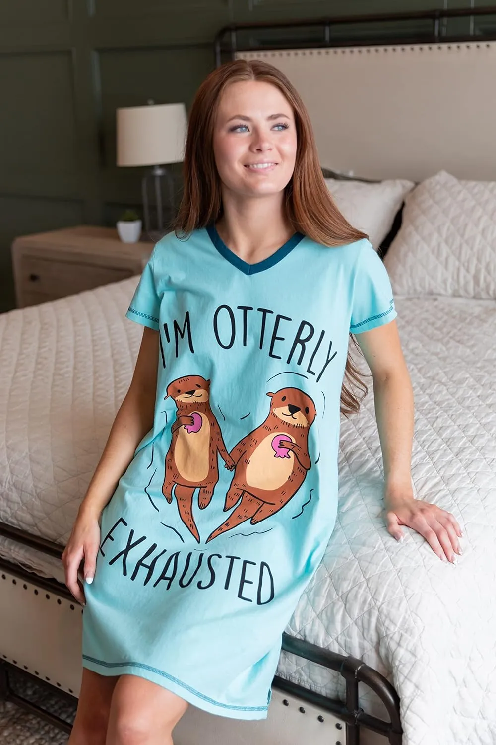 Lazy One Women's Nightgown, Funny V-Neck Sleep Shirt for Women, Novelty Pajama Shirts