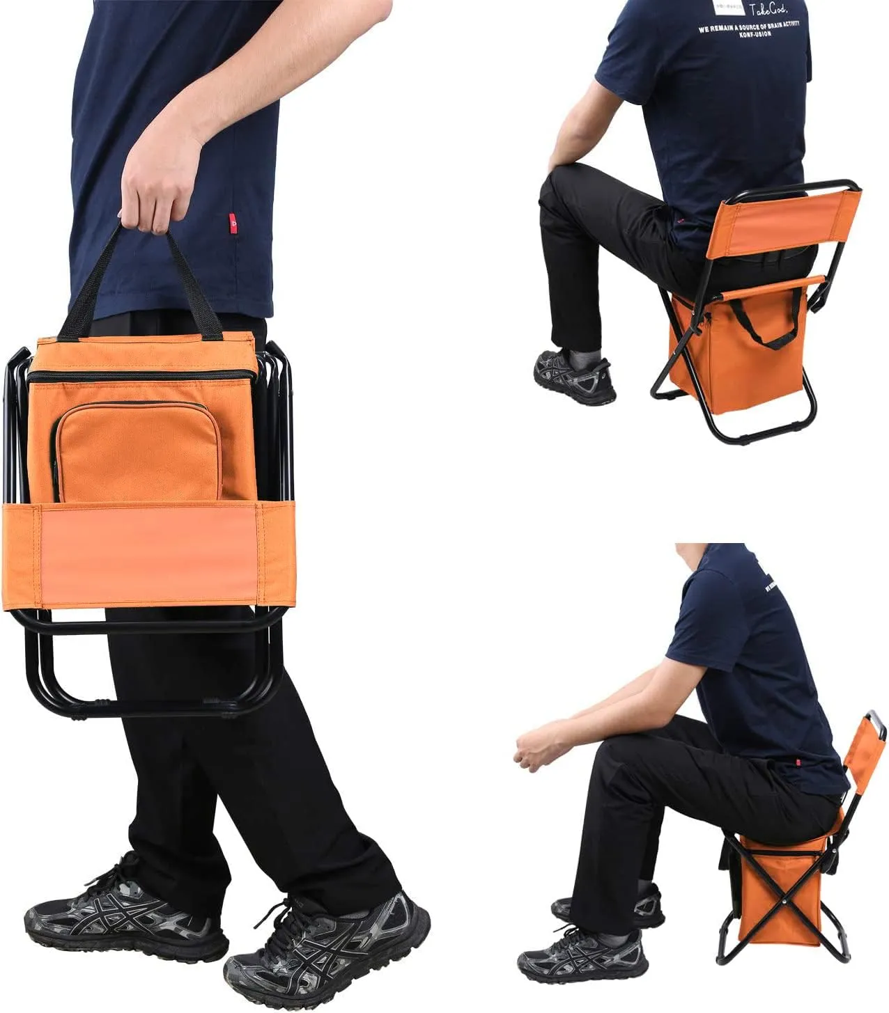 LEADALLWAY Fishing Chair with Cooler Bag Compact Fishing Stool Foldable Camping Chair