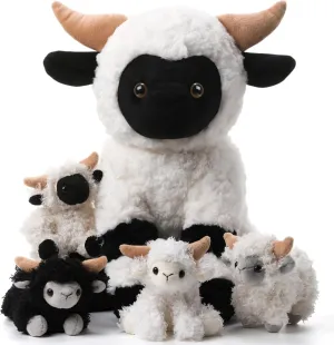 Lenwen 5 Pcs Valais Blacknose Lamb Stuffed Animals Set 14 Inch Mommy Sheep Plush Toy with 4 Cuddly Babies in Zippered Pocket for Christian Easter Gifts Birthday Farm Baby Shower Party Favor Decor