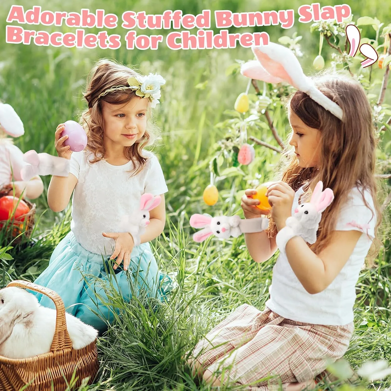 Lenwen 8 Pcs Rabbit Stuffed Animals Slap Bracelets for Kids Plush Animal Cute Wrist Slap Bands for Birthday Party Favors Boys Girls Gifts