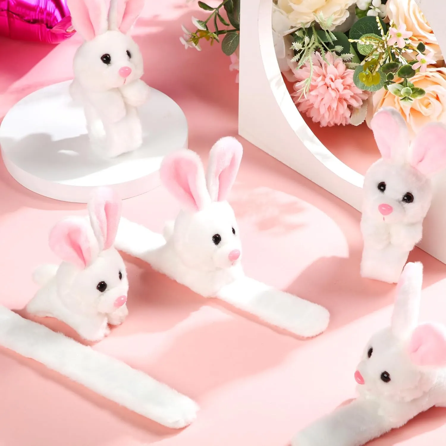 Lenwen 8 Pcs Rabbit Stuffed Animals Slap Bracelets for Kids Plush Animal Cute Wrist Slap Bands for Birthday Party Favors Boys Girls Gifts