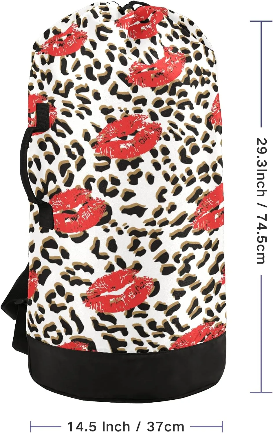Leopard Print Kiss Lips Laundry Bag Large Heavy Duty Laundry Backpack with Shoulder Straps Waterproof Laundry bag for Traveling Camp Dirty Clothes Organizer for College Students