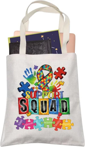 LEVLO Support Squad Autism Shopping Bag Autism Awareness Autism Ribbon Teacher Thank You Gift