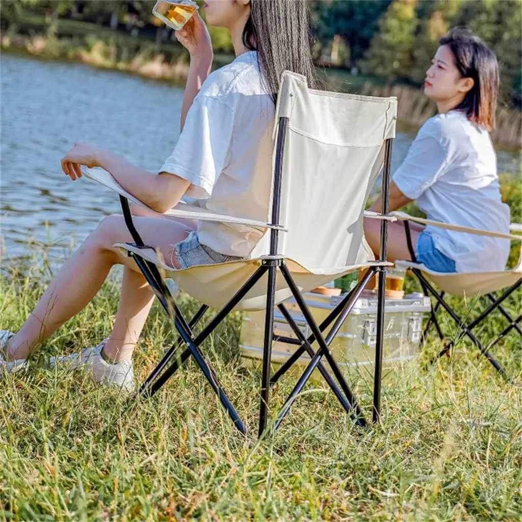 Lightweight Camping Chair Outdoor Folding Chair with Armrests Ultra Light Portable Camping Chair Back Recliner Leisure Chair Fishing Stool Outdoor Hiking, 50*50*80cm, White