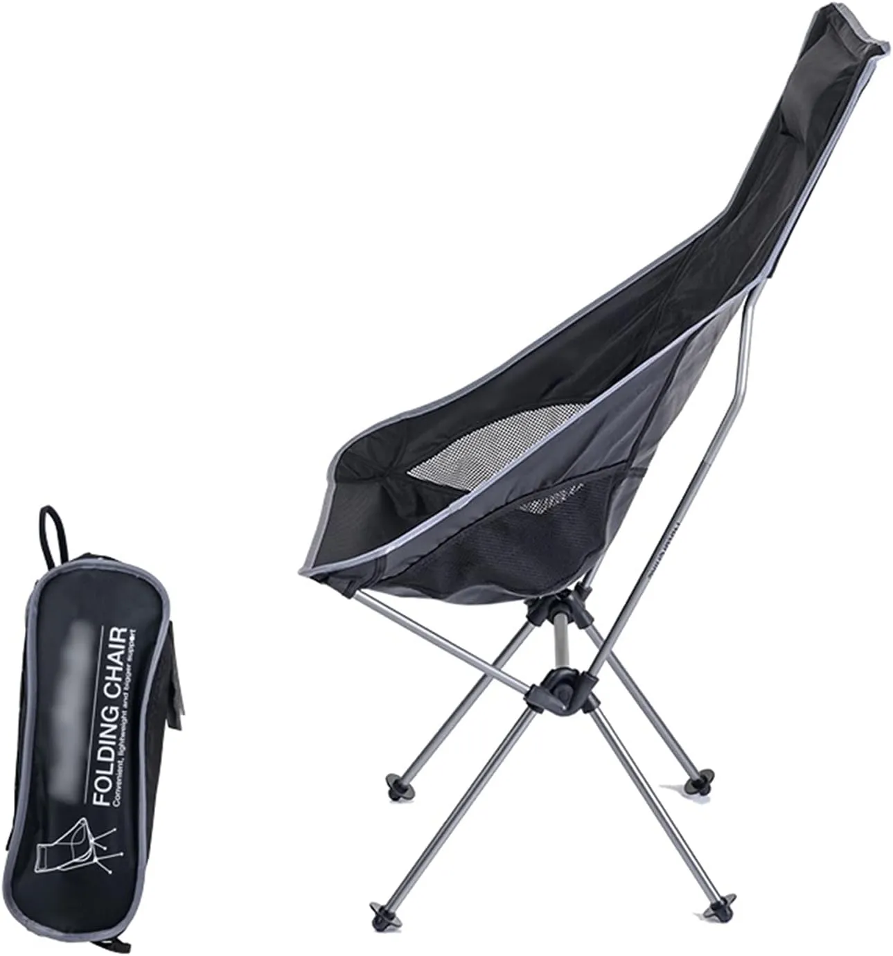 Lightweight Compact Folding High Back Chair with Headrest Aluminum Alloy Bracket 600D Oxford Cloth Breathable Comfortable