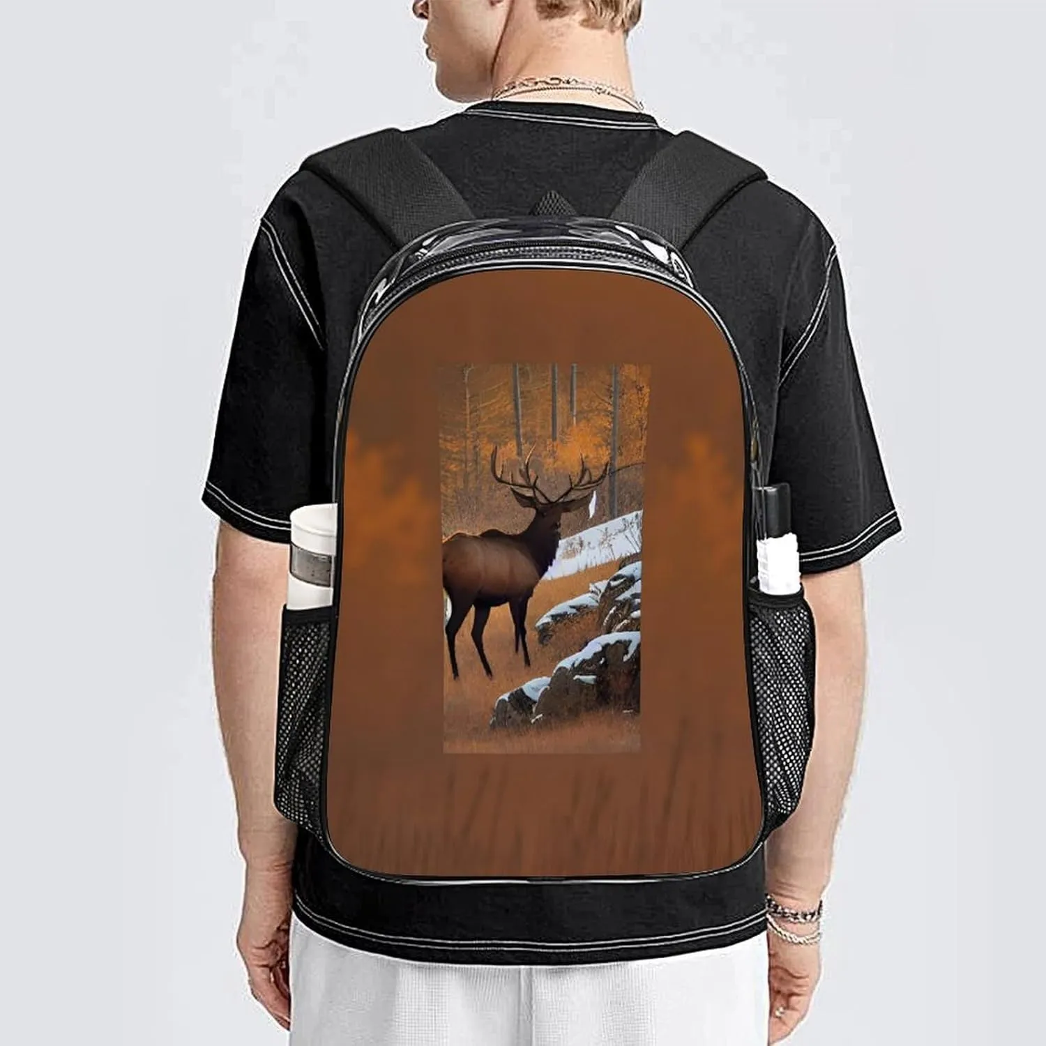 Lightweight Daypack Backpack for Sports Travel Running - Large Capacity Multipurpose Transparent Bookbag, Elk Art Laptop Backpack Daypack