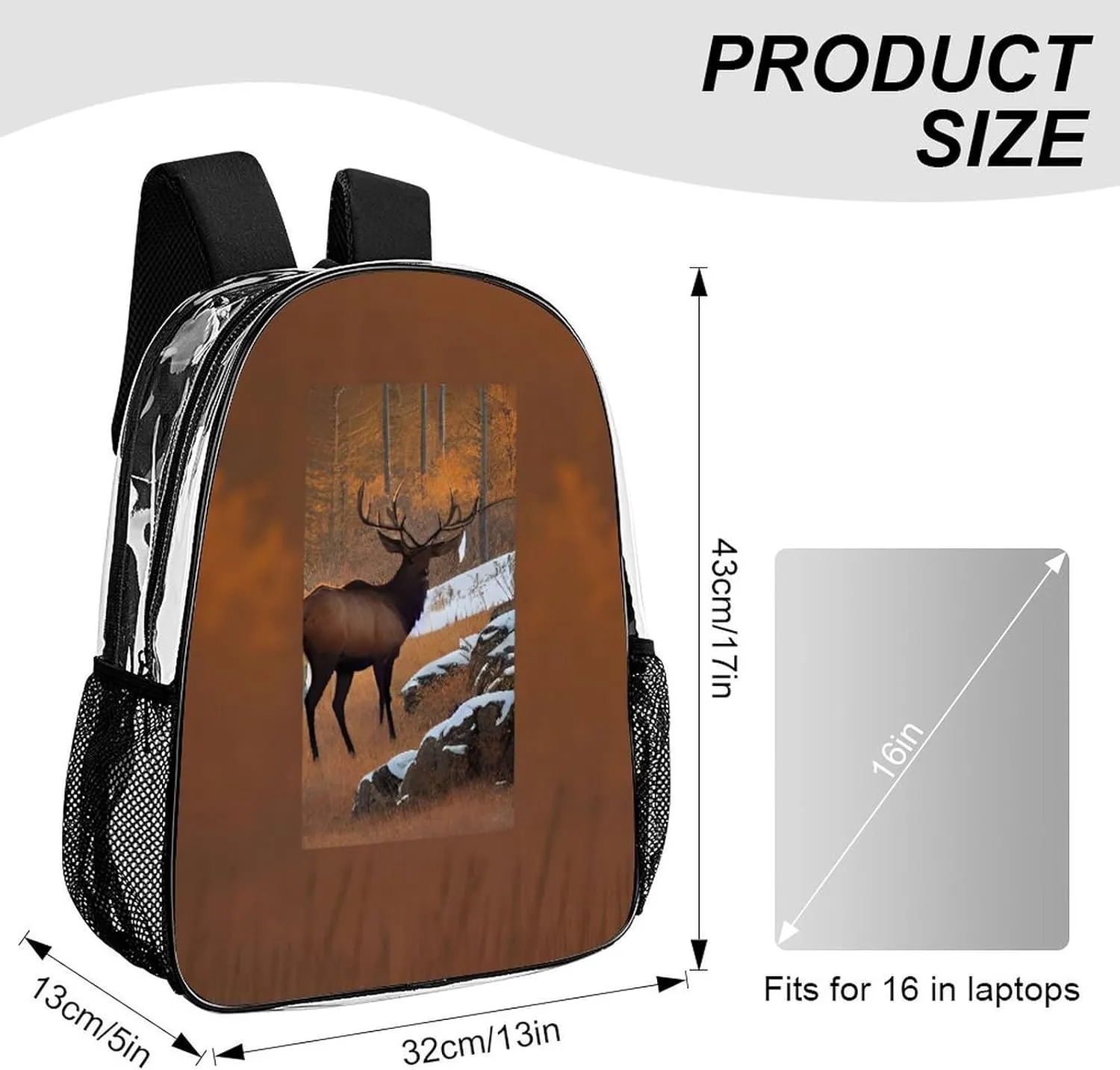 Lightweight Daypack Backpack for Sports Travel Running - Large Capacity Multipurpose Transparent Bookbag, Elk Art Laptop Backpack Daypack