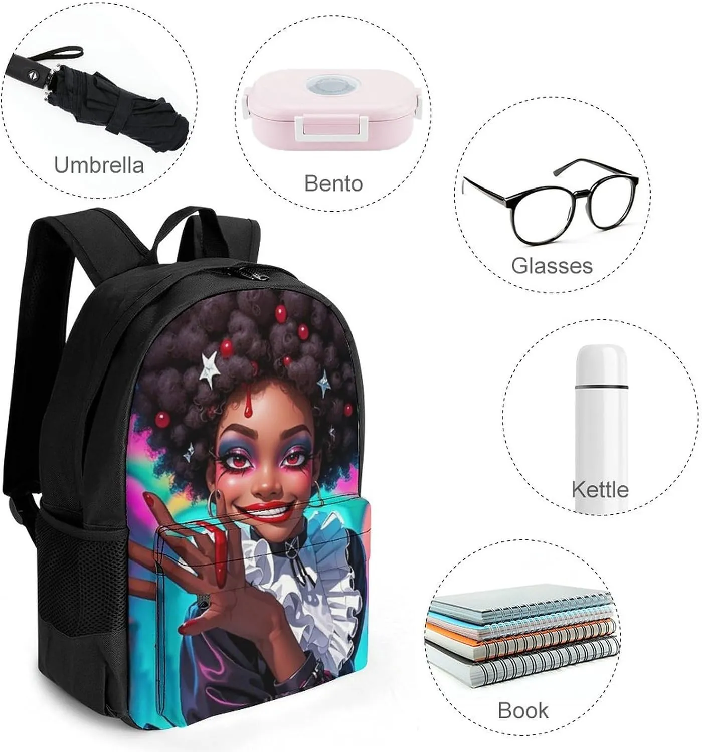 Lightweight Daypack Backpack for Trekking Work Running - Big Capacity Multipurpose Anti-Theft Bookbag, Cool African American Woman Bold And Colorful Art Business Computer Bag